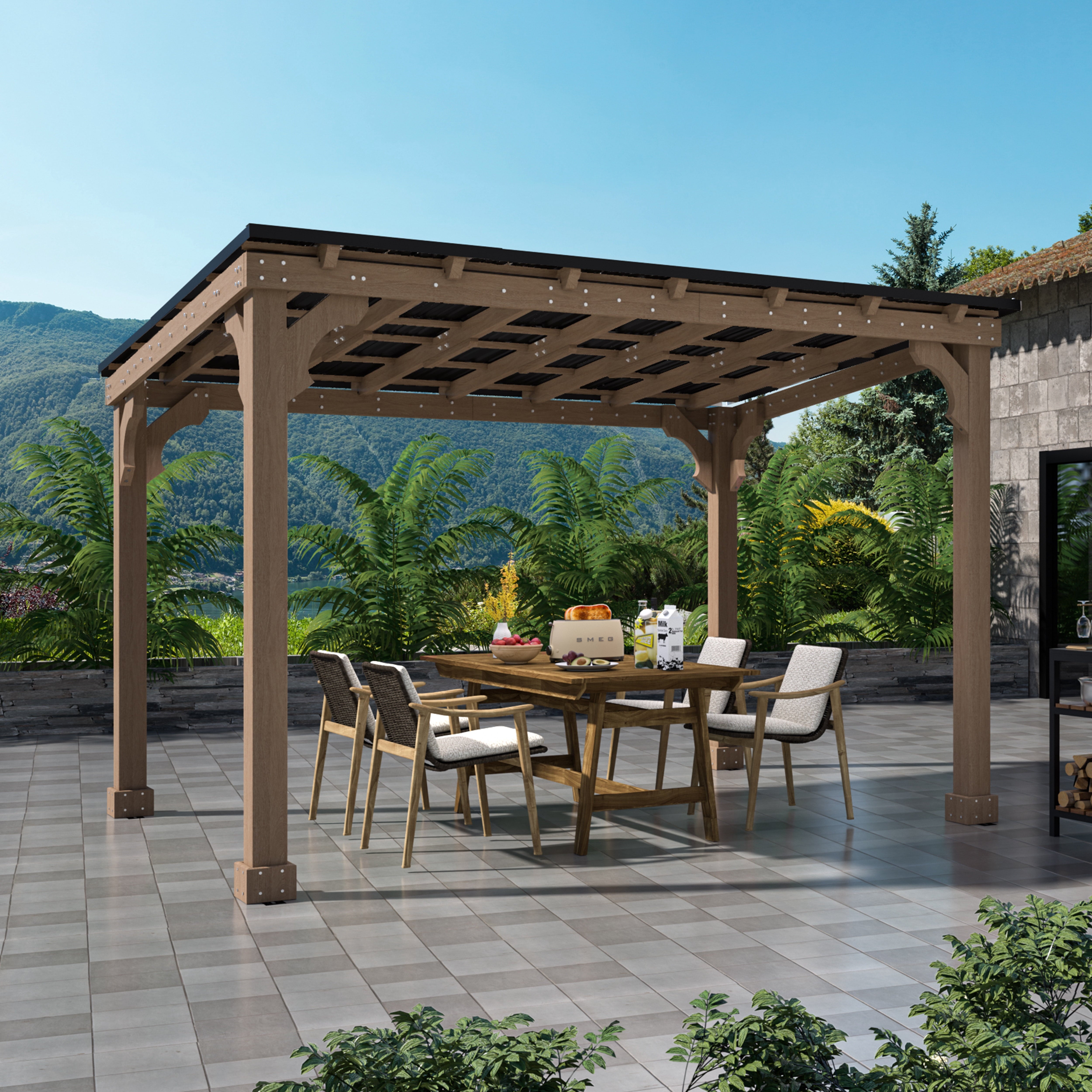 10'X 12' Outdoor Wooden Grill Gazebo, Heavy Duty Bbq Pergola for Deck, Garden and Patio