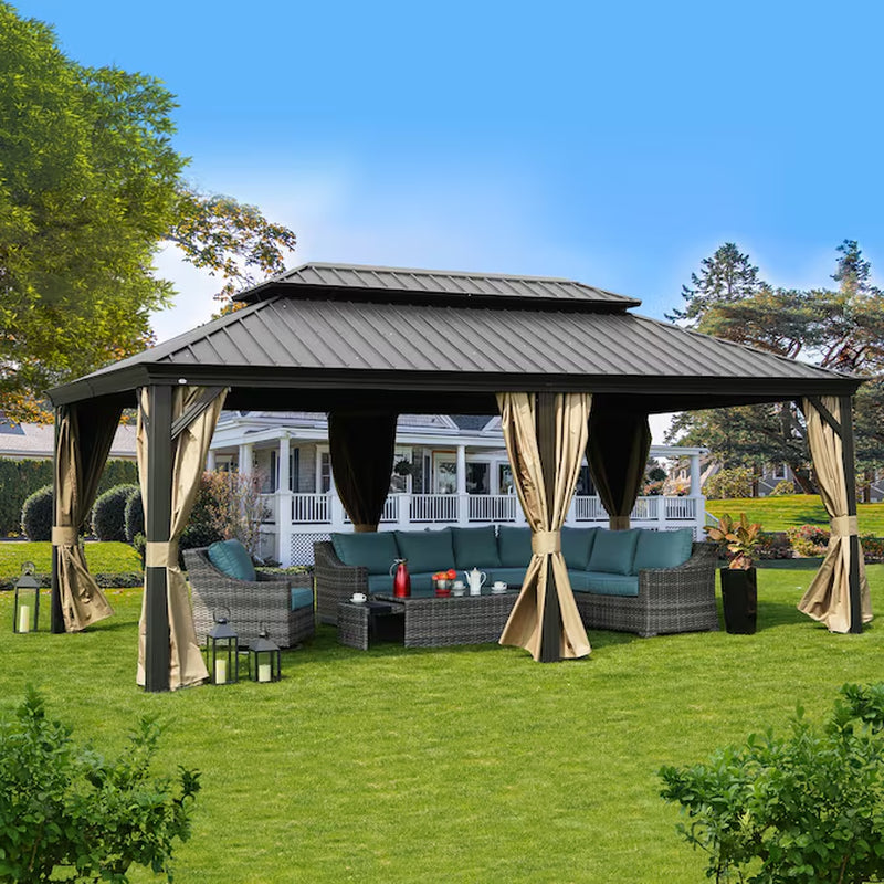12-Ft X 18-Ft Alexander Gray Gazebo with Hardtop Roof (Screen Included)