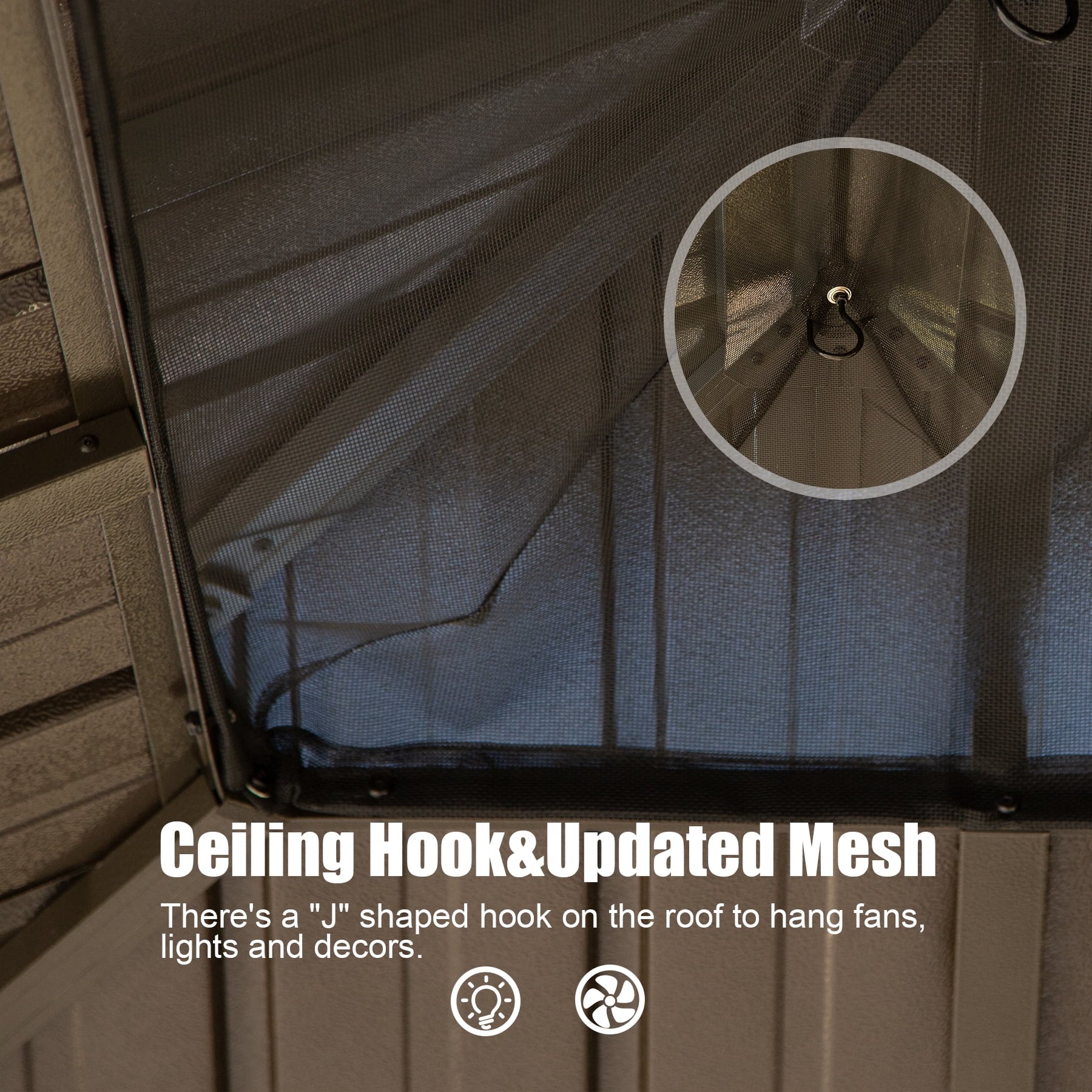 12' X 14' Hardtop Gazebo, Galvanized Steel Double Roof Canopy W/Curtains and Netting, Drainage System, Sunshade for Deck, Lawns and Backyard, Brown.