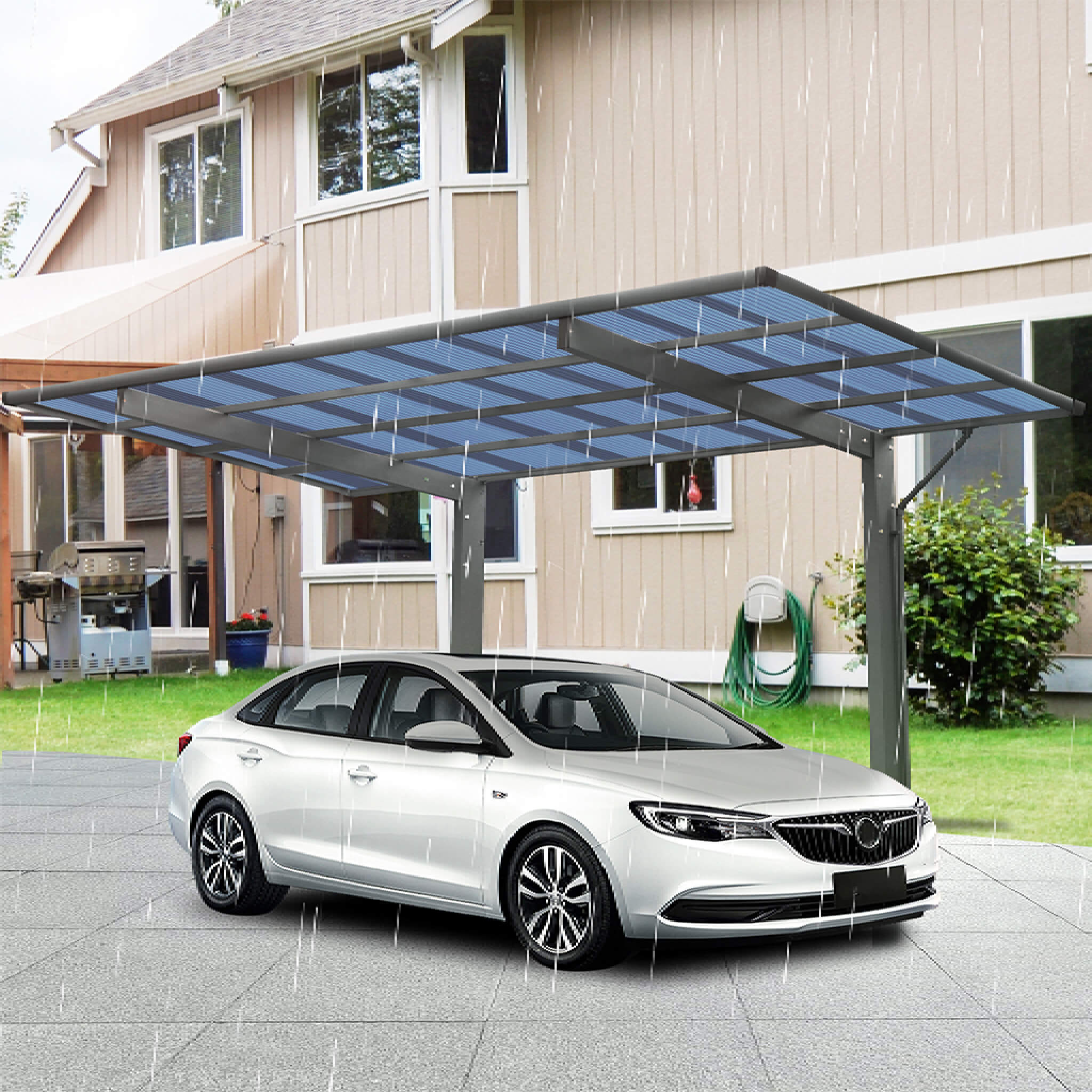 [10X17FT] Alora Extra-Large Heavy-Duty Outdoor Aluminum Single Side Carport With Galvanized Metal Roof
