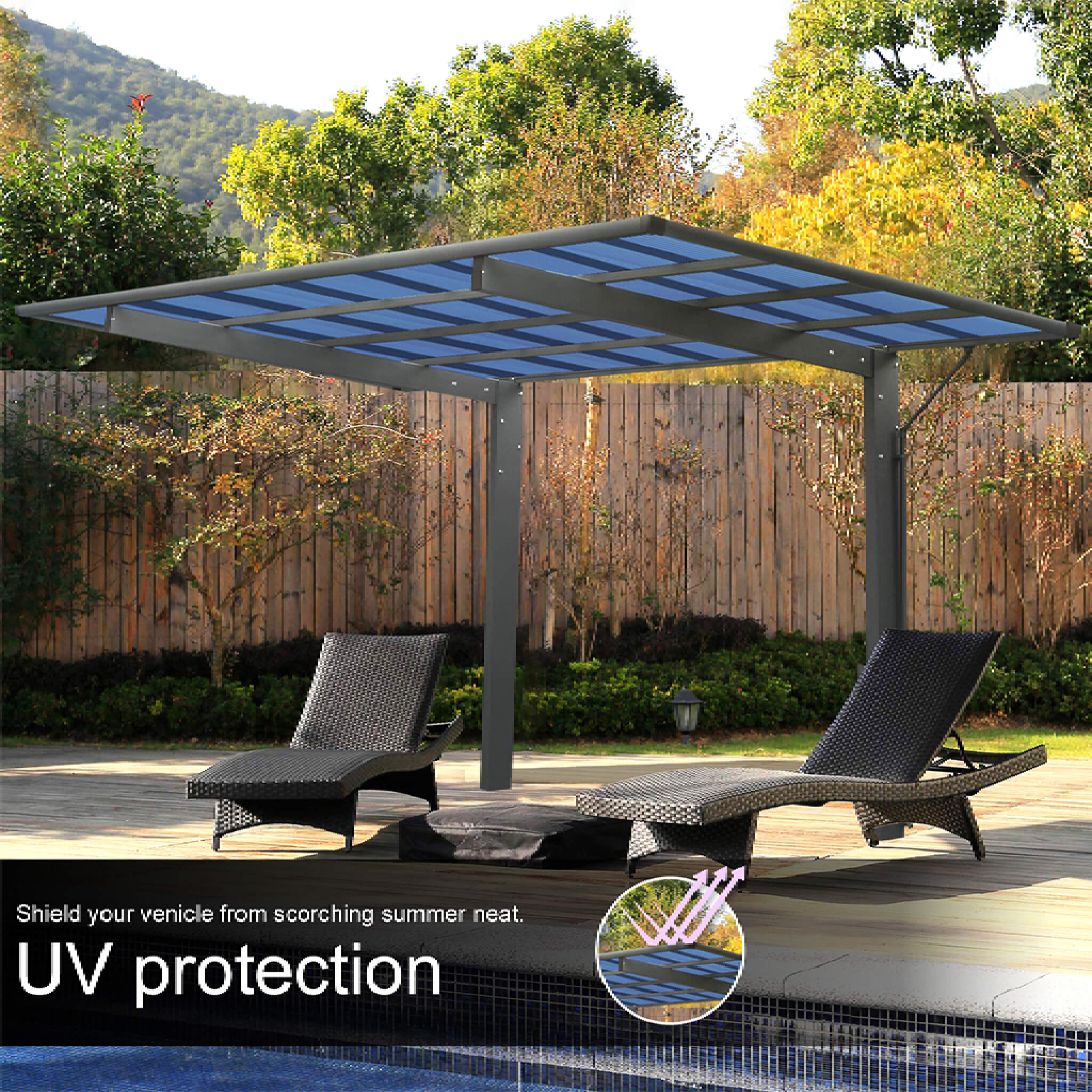 [10X17FT] Alora Extra-Large Heavy-Duty Outdoor Aluminum Single Side Carport With Galvanized Metal Roof
