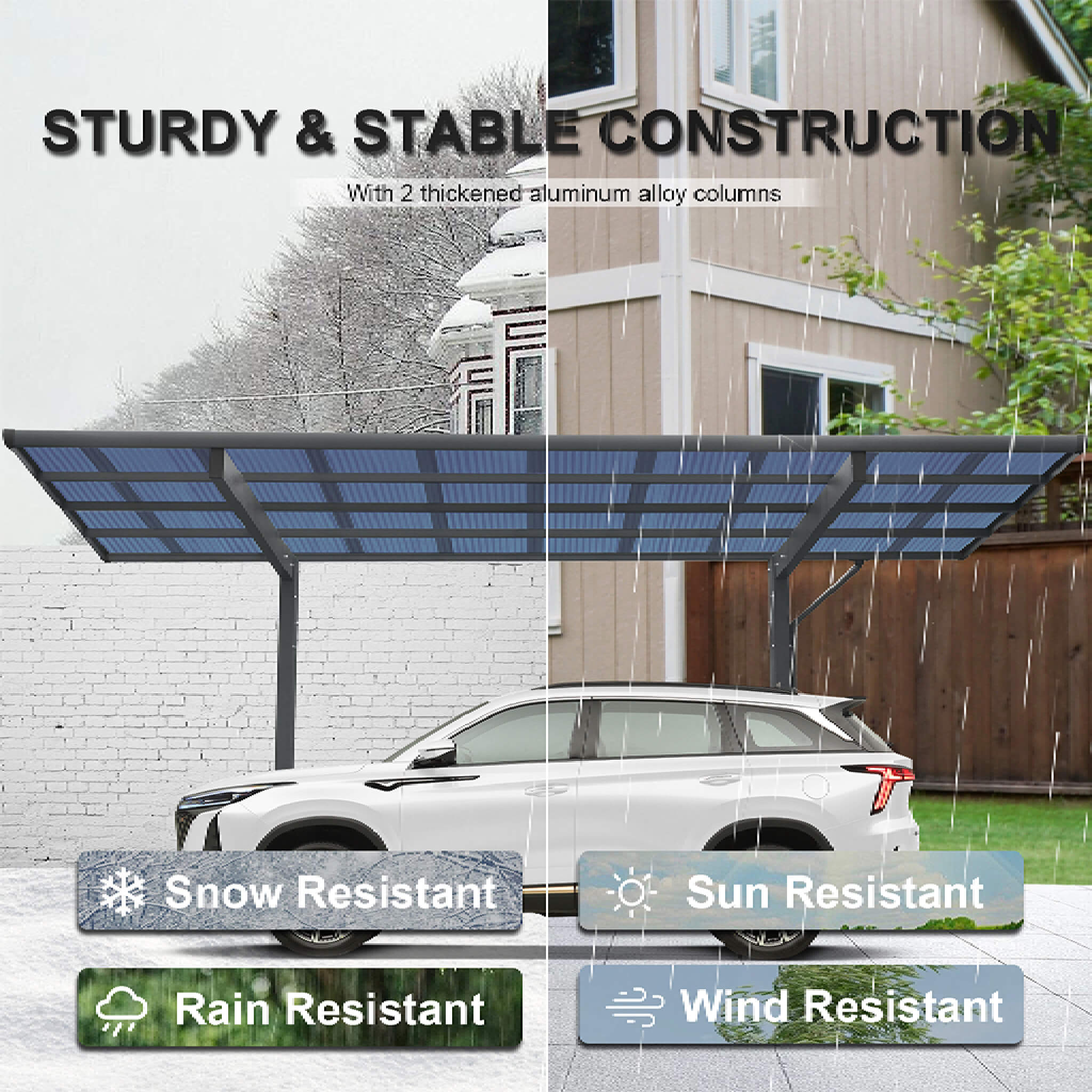 [10X17FT] Alora Extra-Large Heavy-Duty Outdoor Aluminum Single Side Carport With Galvanized Metal Roof