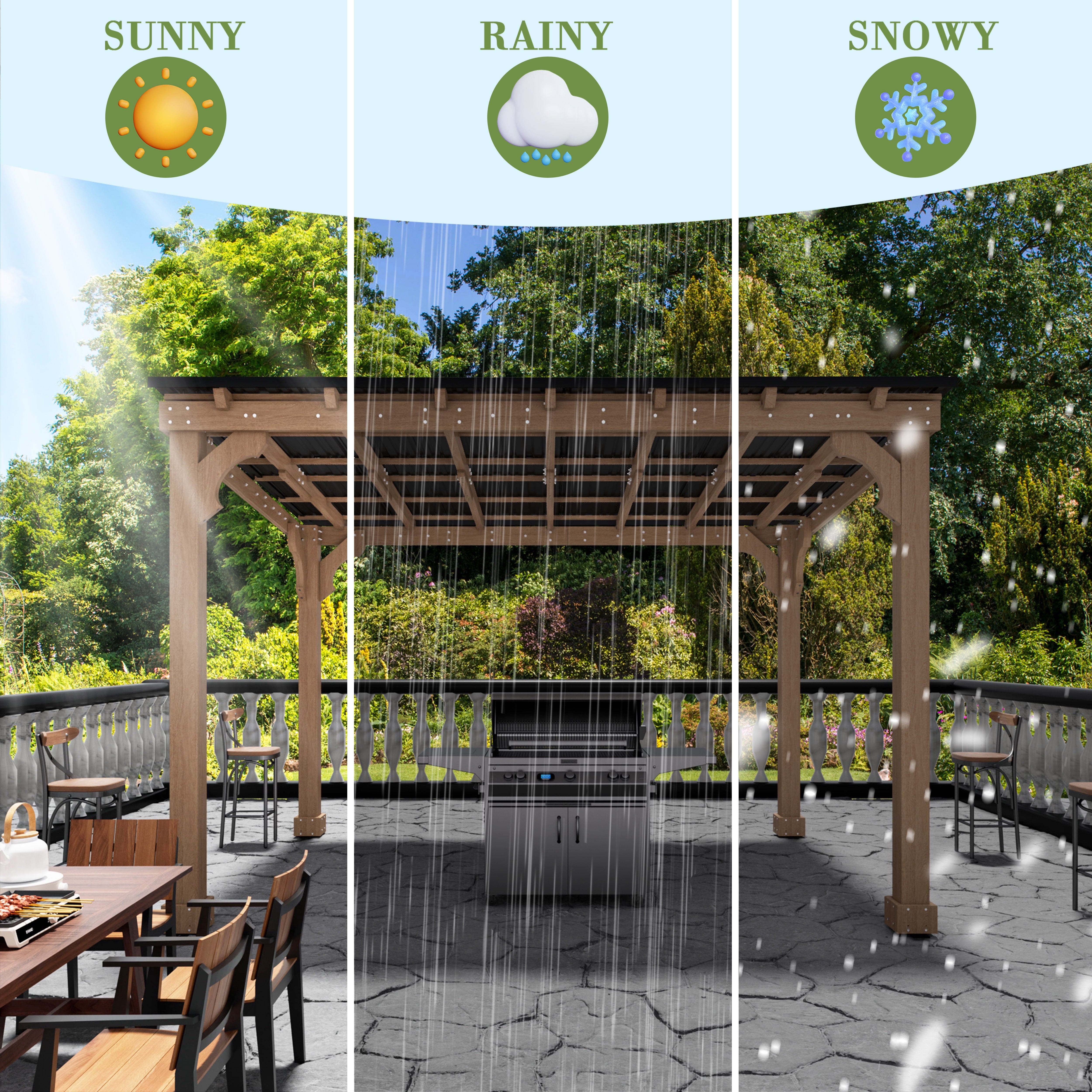 10'X 12' Outdoor Wooden Grill Gazebo, Heavy Duty Bbq Pergola for Deck, Garden and Patio