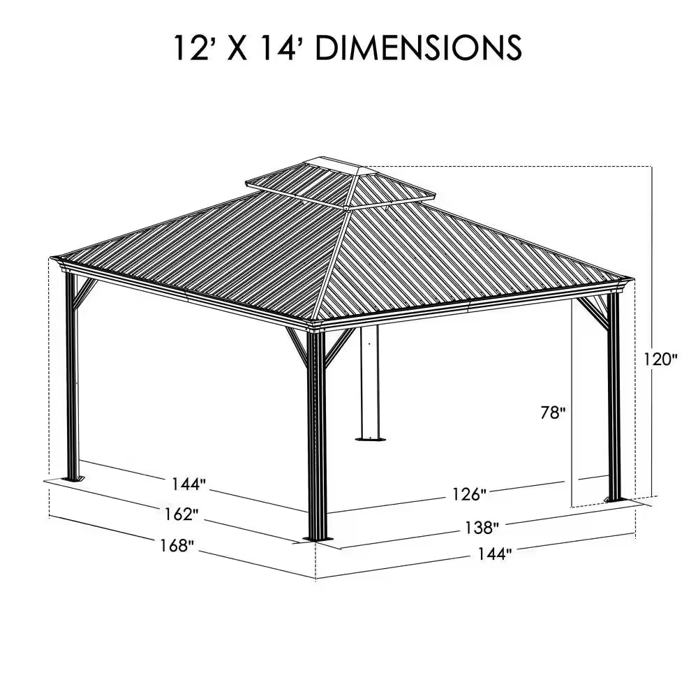 Apollo 12 Ft. X 14 Ft. Wood like Aluminum Hardtop Gazebo with Galvanized Steel Roof and Mosquito Net