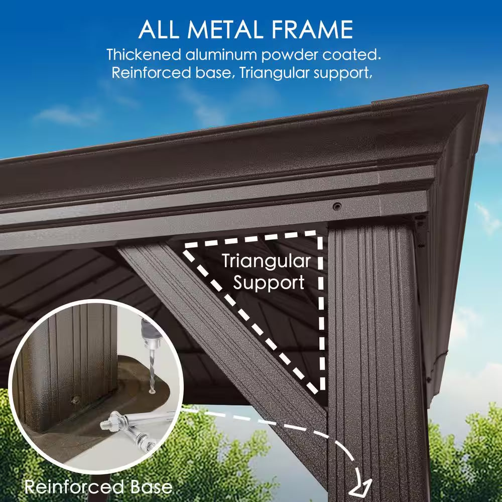 Alexander 12 Ft. D X 9 Ft. H X 16 Ft. W Aluminum Hardtop Gazebo W/Galvanized Steel Roof, Mosquito Net & Privacy Curtain