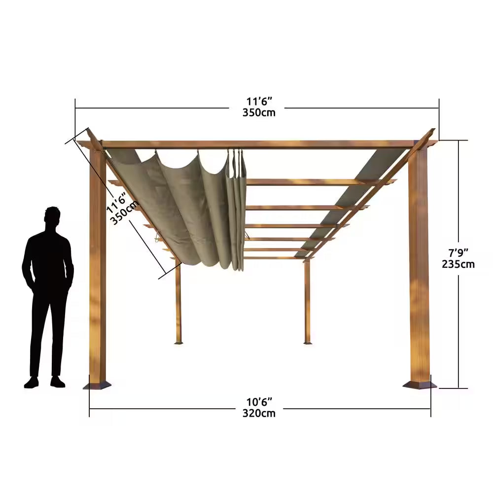 Florence 11 Ft. X 11 Ft. Aluminum Pergola in Canadian Cedar Finish and Sand Canopy
