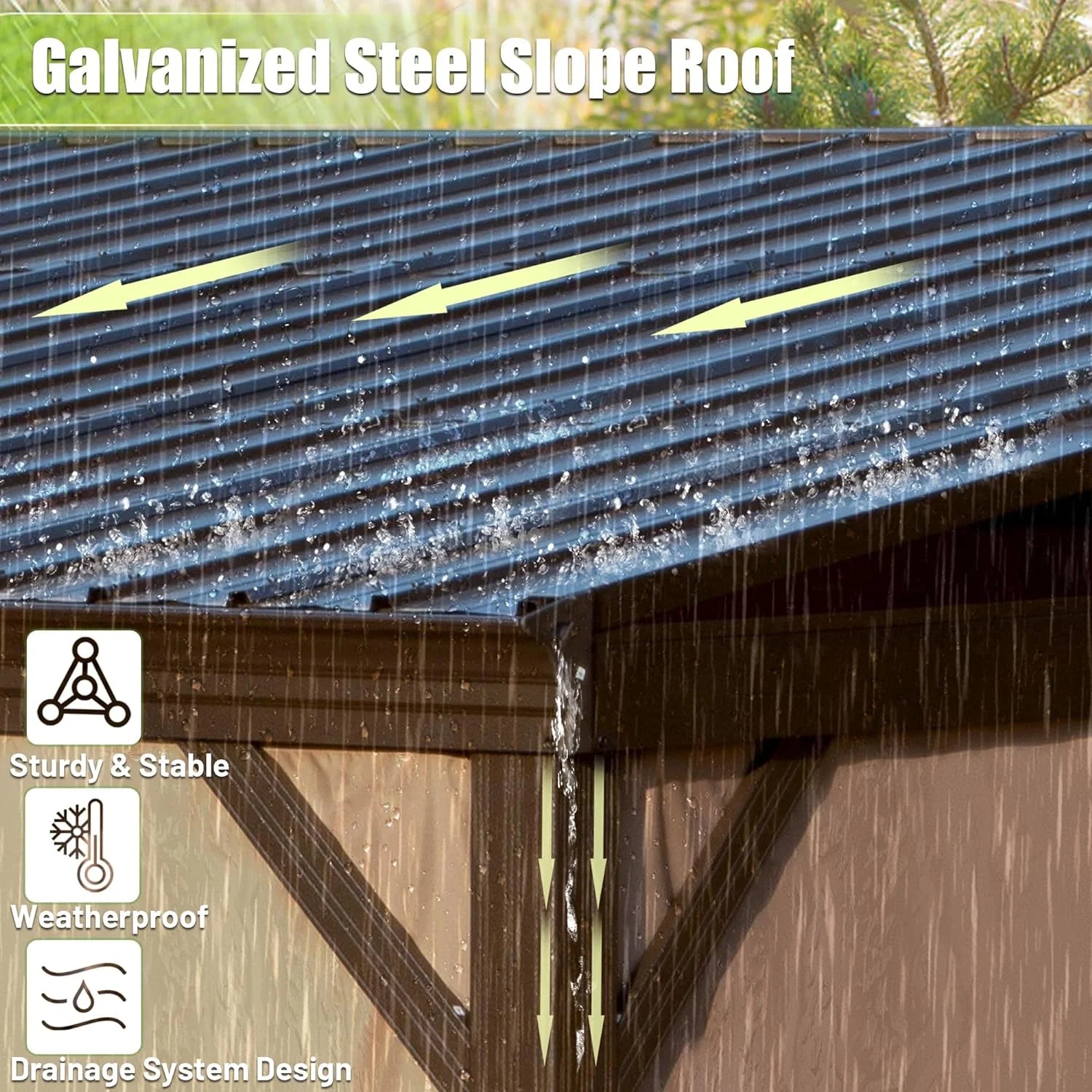 12X14Ft Lean to Gazebo, Hardtop Wall Mounted Gazebo with Sloping Galvanized Steel Roof, Wall Pergola with Aluminum Frame, Curtains and Netting, for Patio, Deck, Garden, Backyard