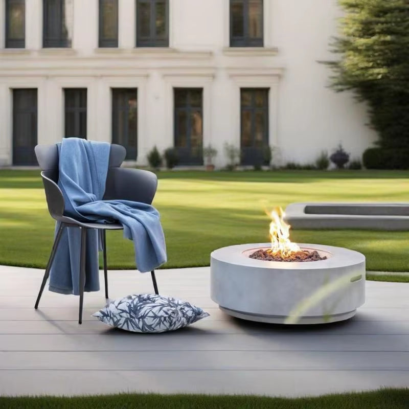30" Propane Fire Pit Table, 50000 BTU round Concrete Fire Pit for Outdoor Patio Deck Garden Yard - Light Gray