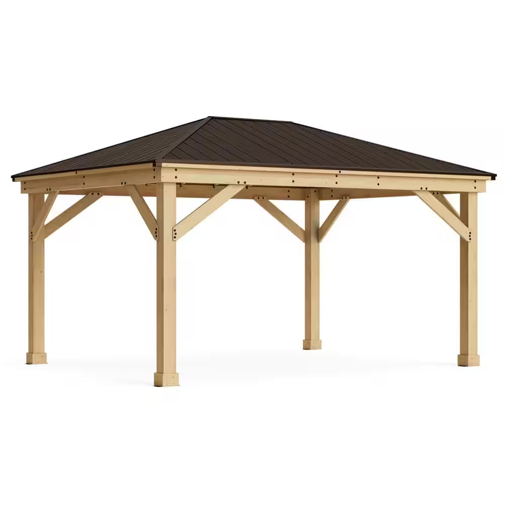 DIY Meridian 12 Ft. X 16 Ft. Cedar Wood Outdoor Gazebo Kit with Hartop Metal Roof - Permanent Covered Patio Shade