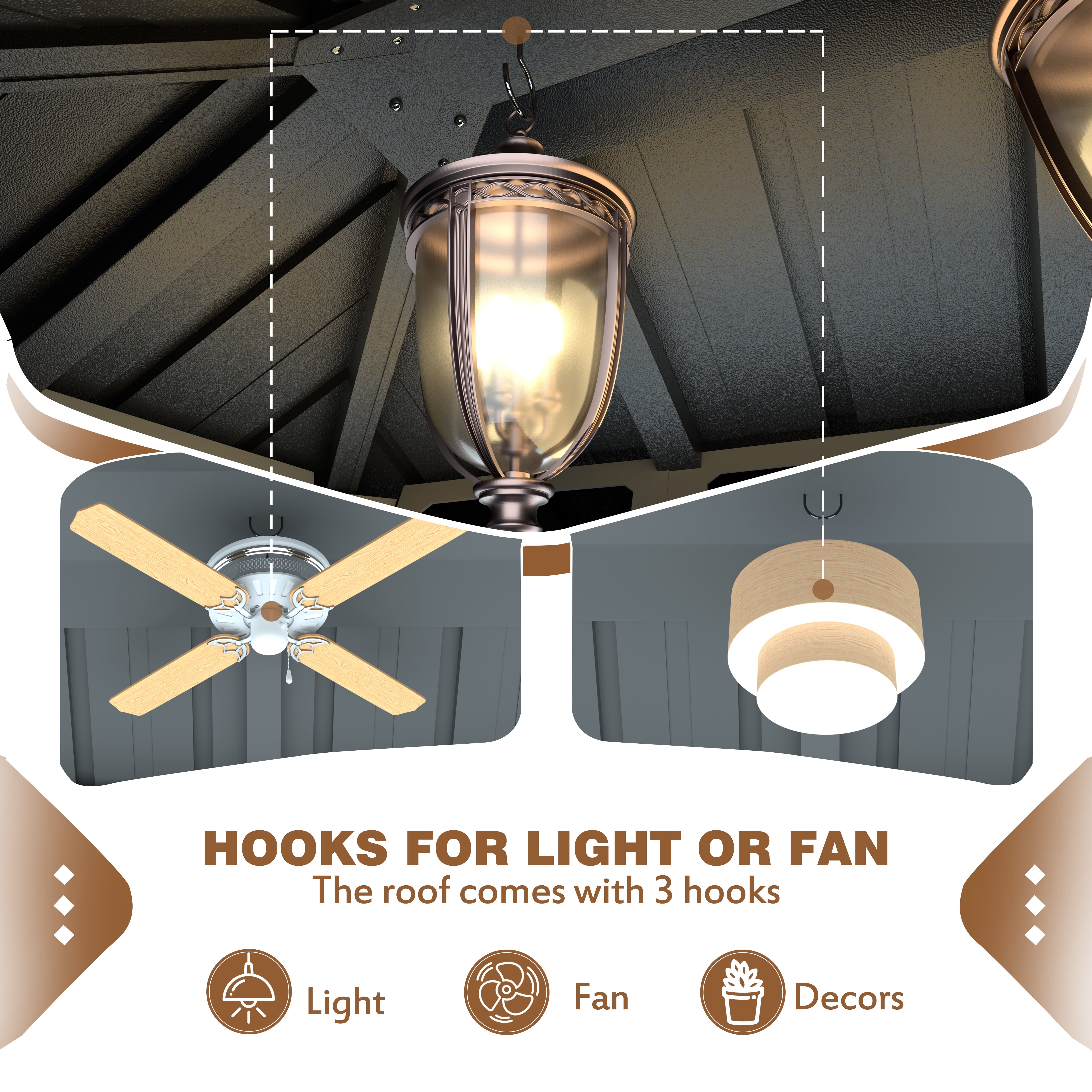 12' X 16' Outdoor Hardtop Gazebo, Wood Grain Gazebo W/Double Metal Roof for Patio, Rustic