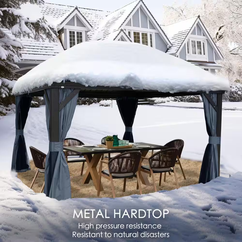 Alexander 10 Ft. X 12 Ft. Aluminum Gray Hardtop Gazebo with Galvanized Steel Roof Gray Color