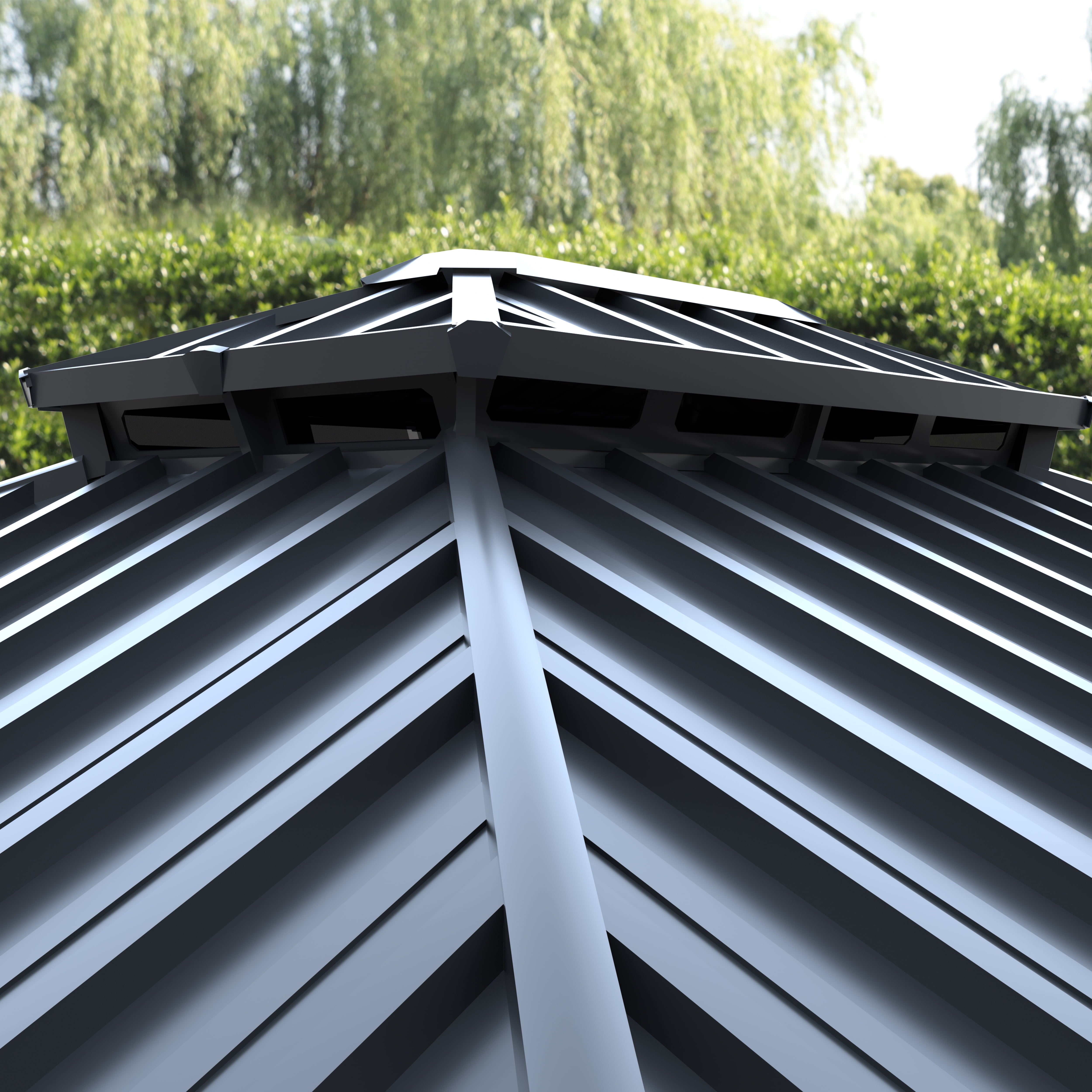 12' X 16' Outdoor Hardtop Gazebo, Wood Grain Gazebo W/Double Metal Roof for Patio, Rustic