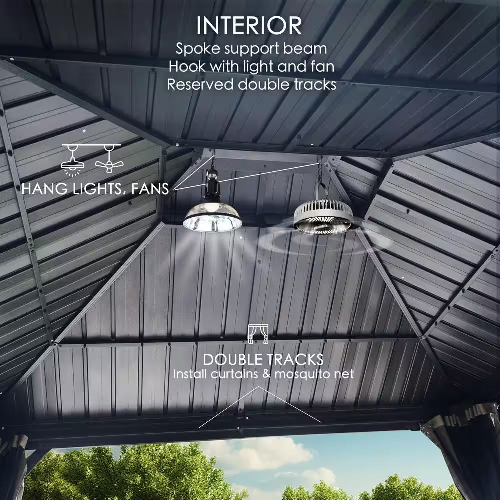 Alexander 10 Ft. X 12 Ft. Aluminum Gray Hardtop Gazebo with Galvanized Steel Roof Gray Color