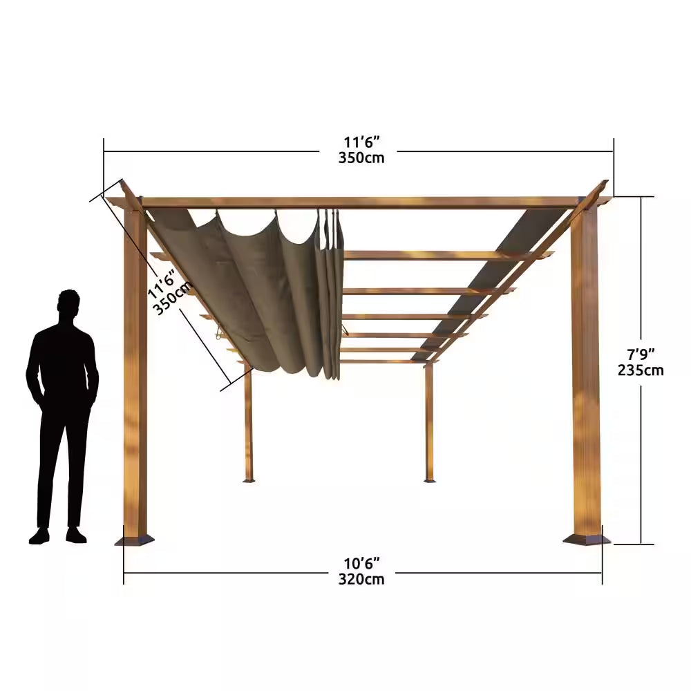 Florence 11 Ft. X 11 Ft. Wood Grain Aluminum Pergola in Canadian Cedar and Cocoa Convertible Canopy