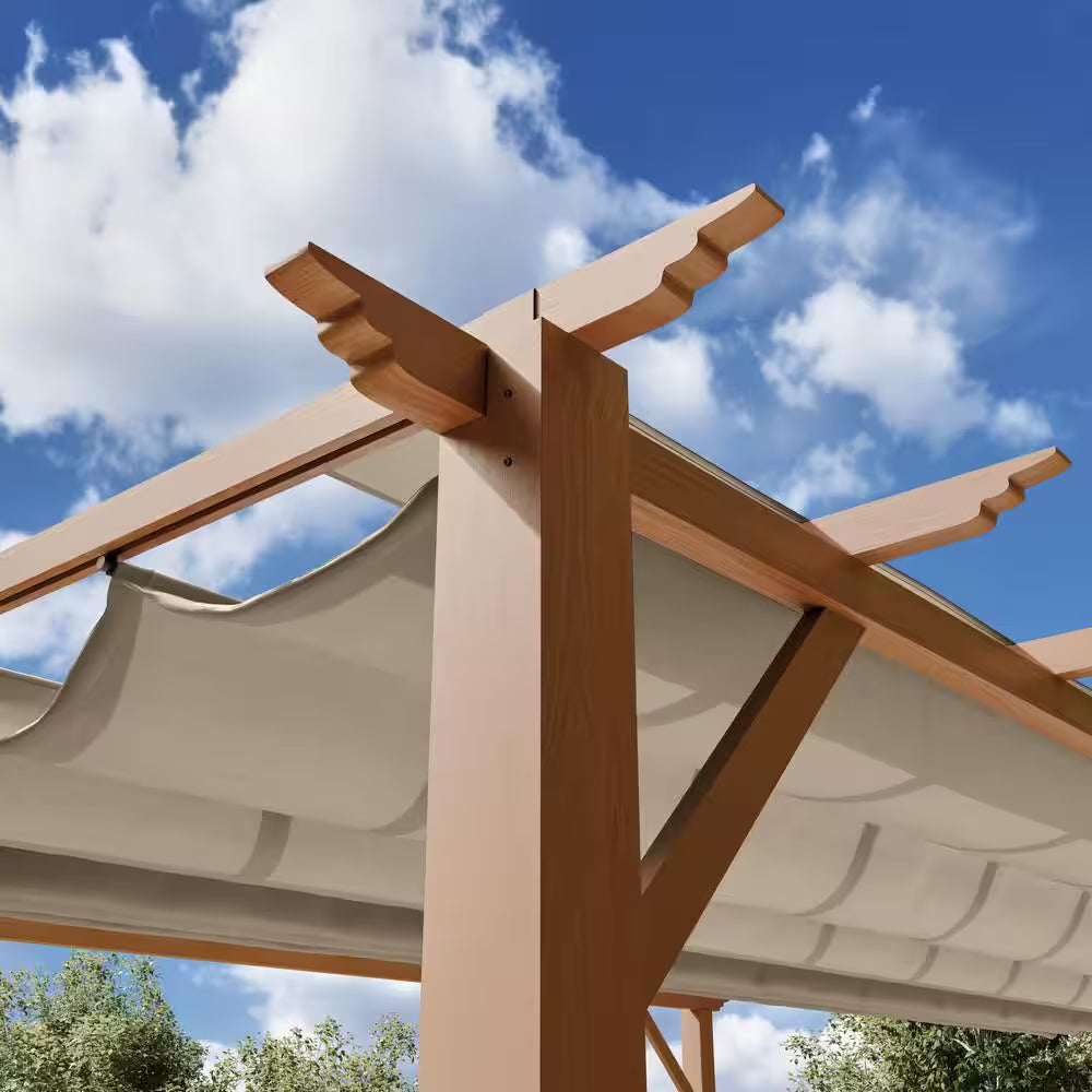 Florence 11 Ft. X 11 Ft. Aluminum Pergola in Canadian Cedar Finish and Sand Canopy