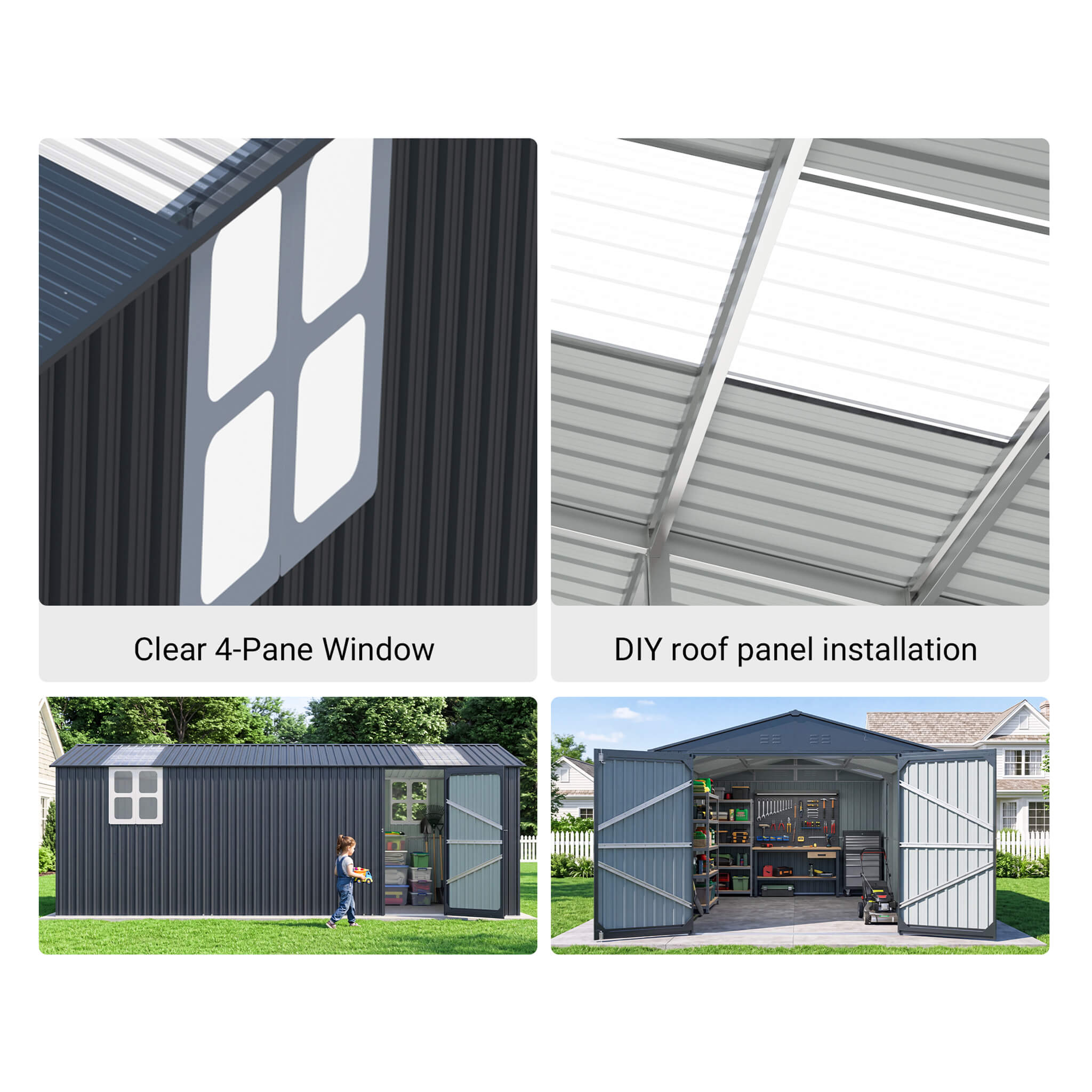 Extra-Large Outdoor Galvanized Steel Outdoor Storage Shed With Skylight Roof (SAK42671)