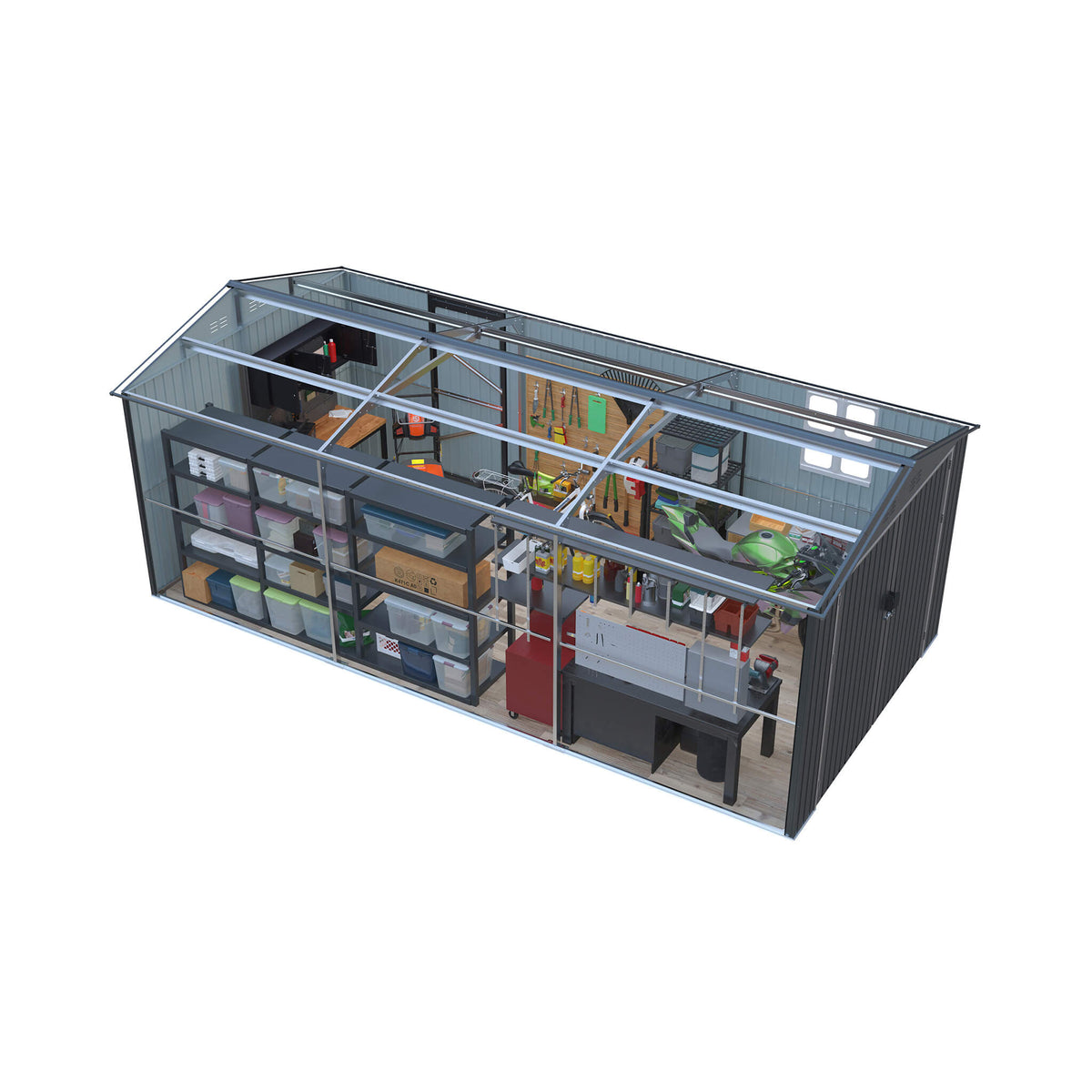Extra-Large Outdoor Galvanized Steel Outdoor Storage Shed With Skylight Roof (SAK42671)
