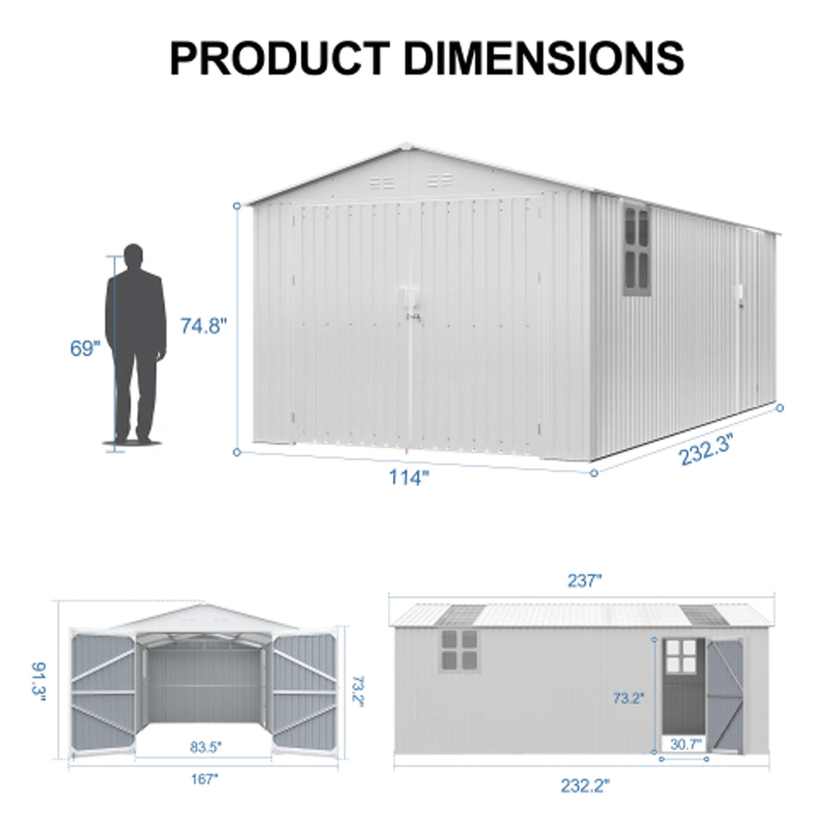Extra-Large Outdoor Galvanized Steel Outdoor Storage Shed With Skylight Roof (SAK42671)
