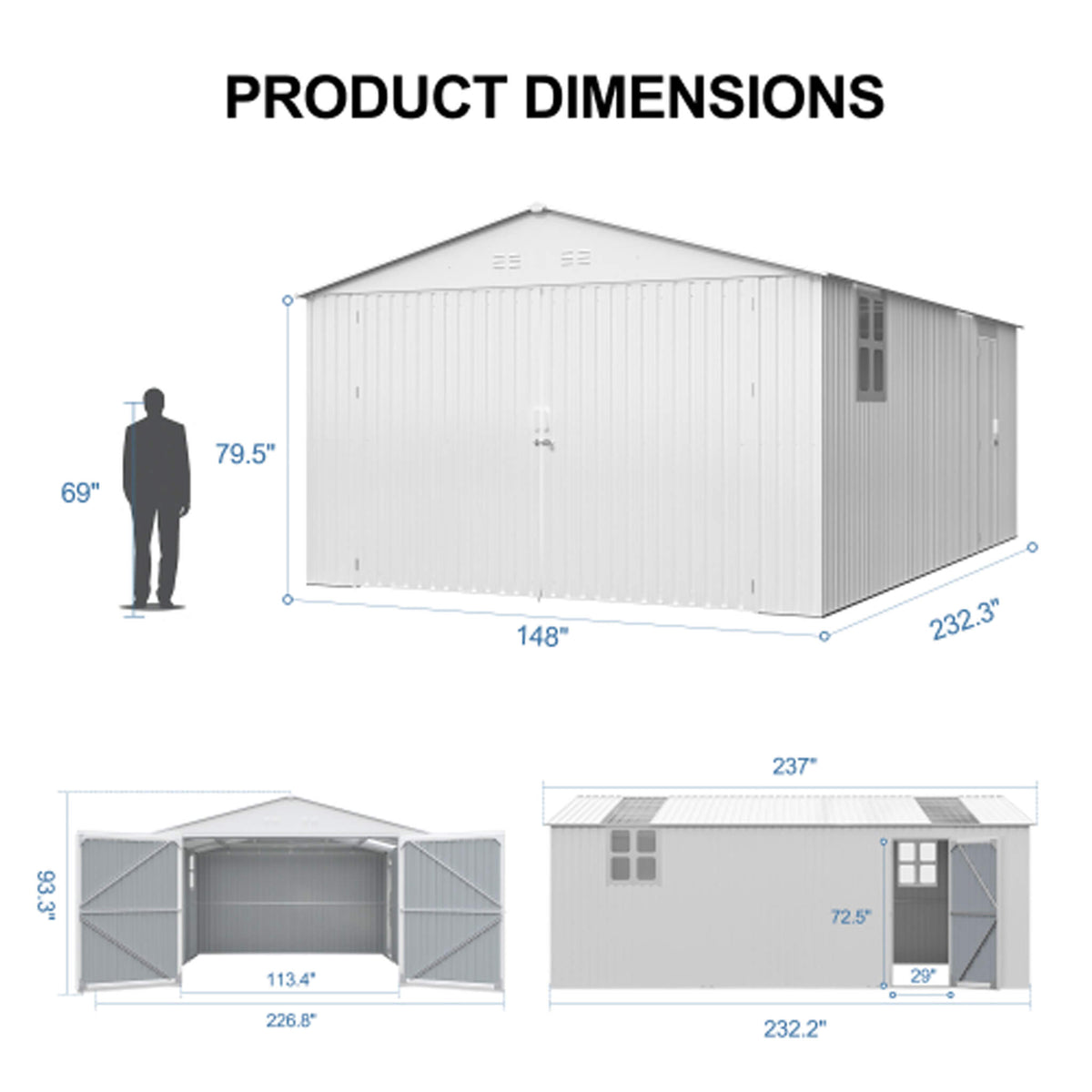 Extra-Large Outdoor Galvanized Steel Outdoor Storage Shed With Skylight Roof (SAK42671)