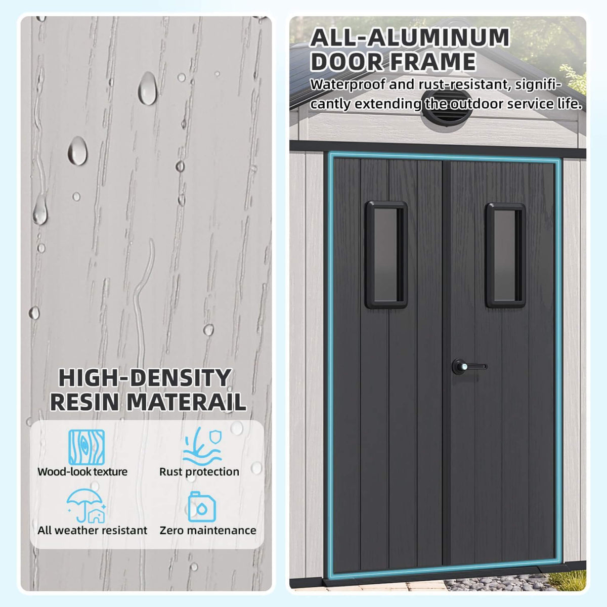 Large Outdoor Resin Storage Shed With Floor, Windows, Lockable Doors, Vents (SAK61784)