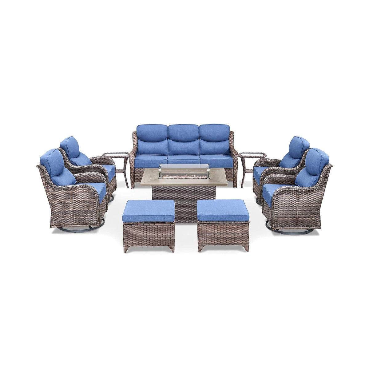 Alora Luxury 10-Piece All-Weather Outdoor Patio Furniture Set With Fire Pit Table (SAK39281)