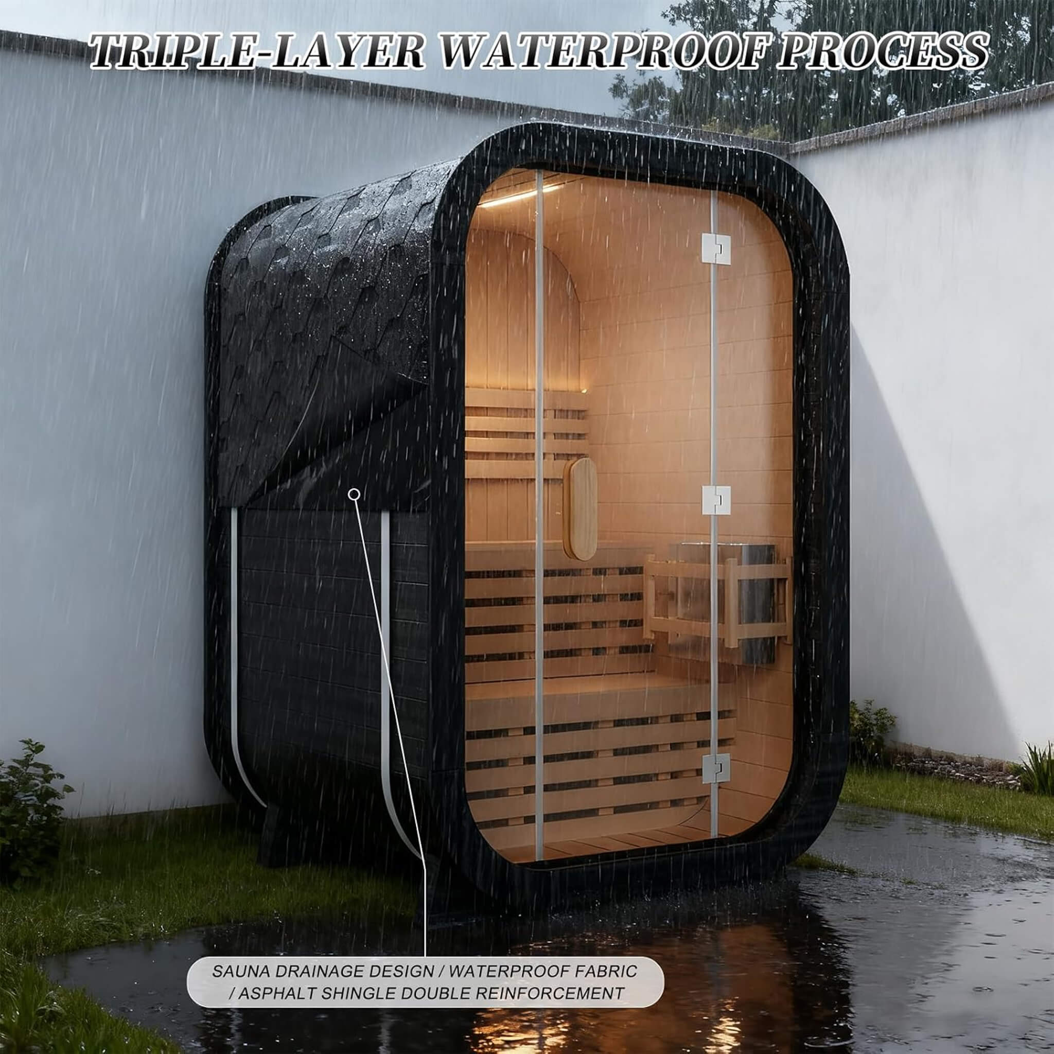 Thermora Lund Luxury 2-Person Outdoor Spruce Wood Cube Sauna Kit With 4.5KW Electric Stove (SAK74290)
