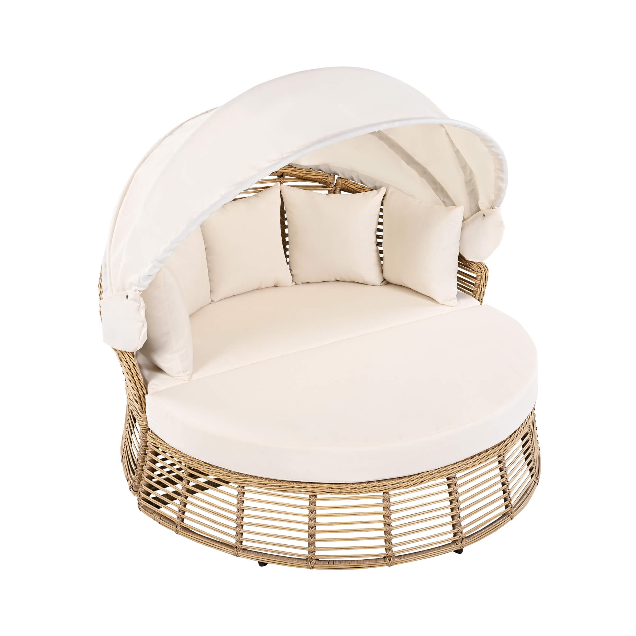 Alora 53-Inch Outdoor Patio Rattan Round Wicker Daybed With Retractable Canopy (SAK69241)