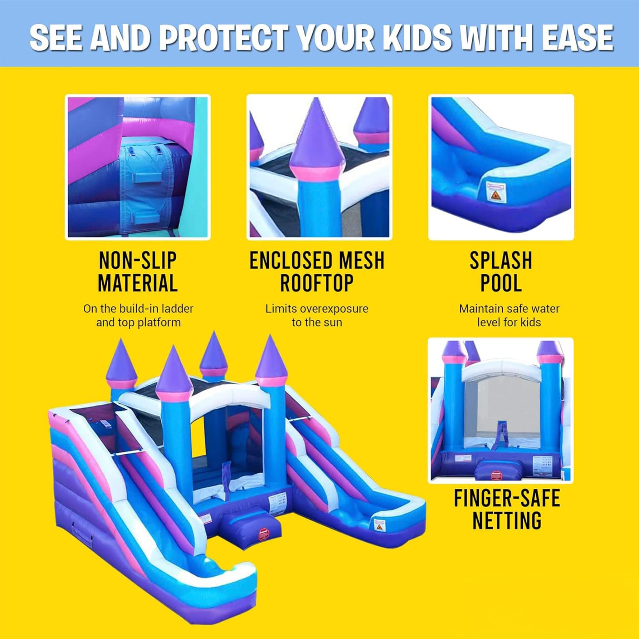 16FT Pink Castle Bounce House Combo With Double Water Slide