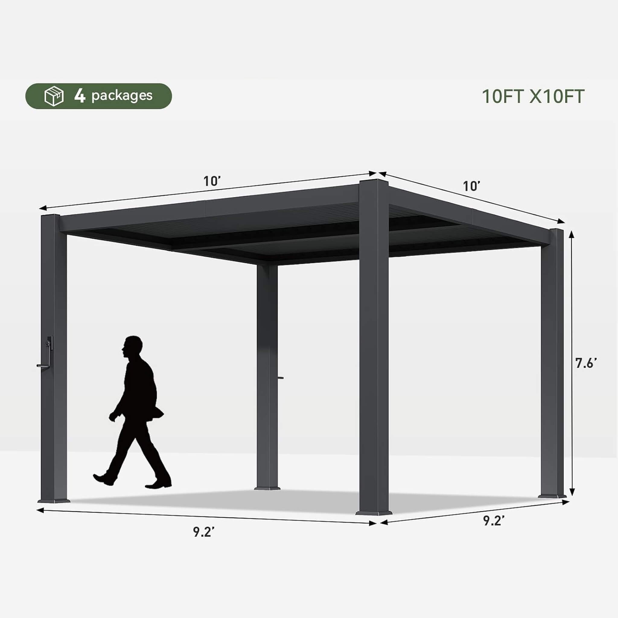 Alora Premium Gray Outdoor Metal Pergola With Louvered Roof And Drainage System (SAK76143)
