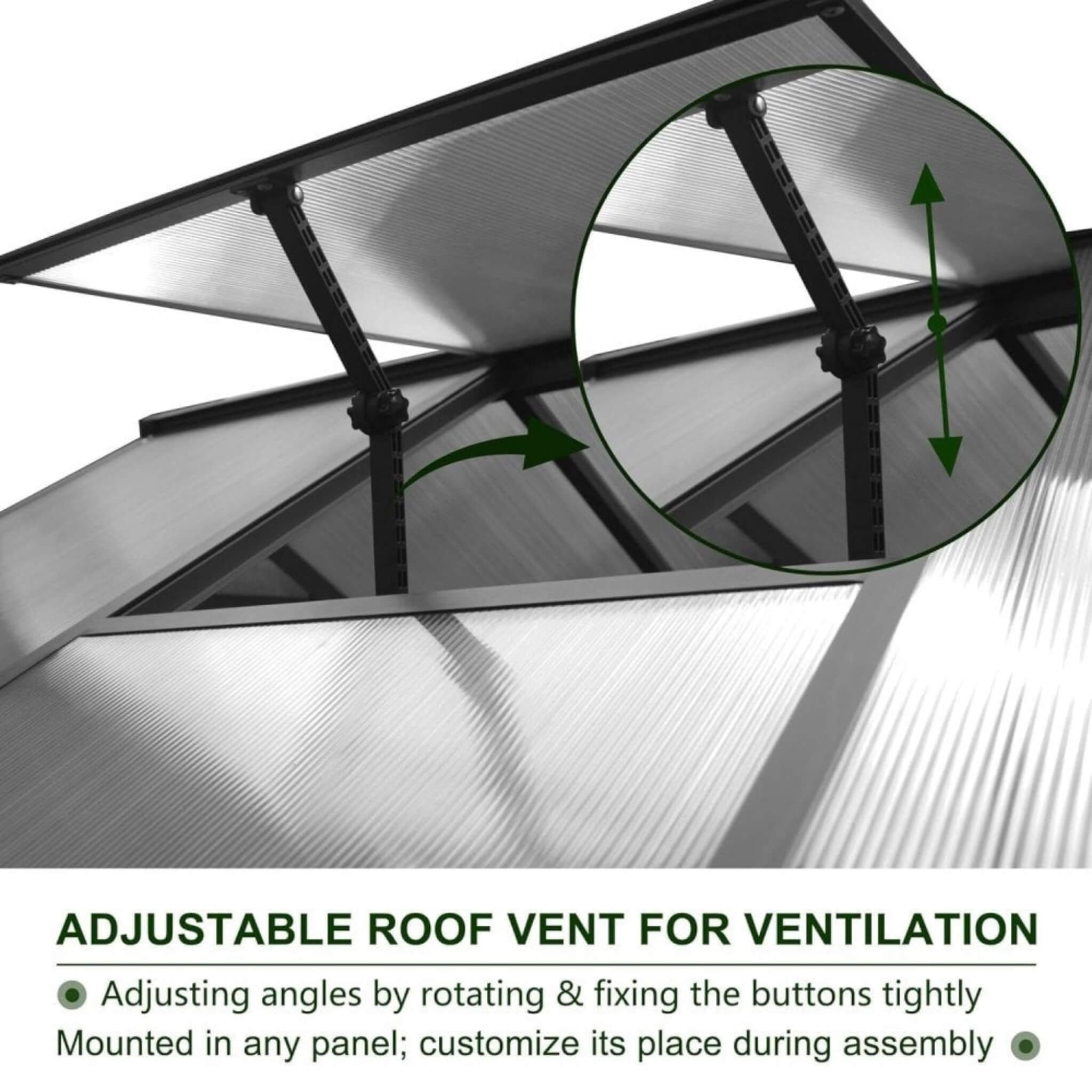[06X12FT] Premium Polycarbonate Gray Walk-In Greenhouse Kit With Adjustable Vent And Lockable Door