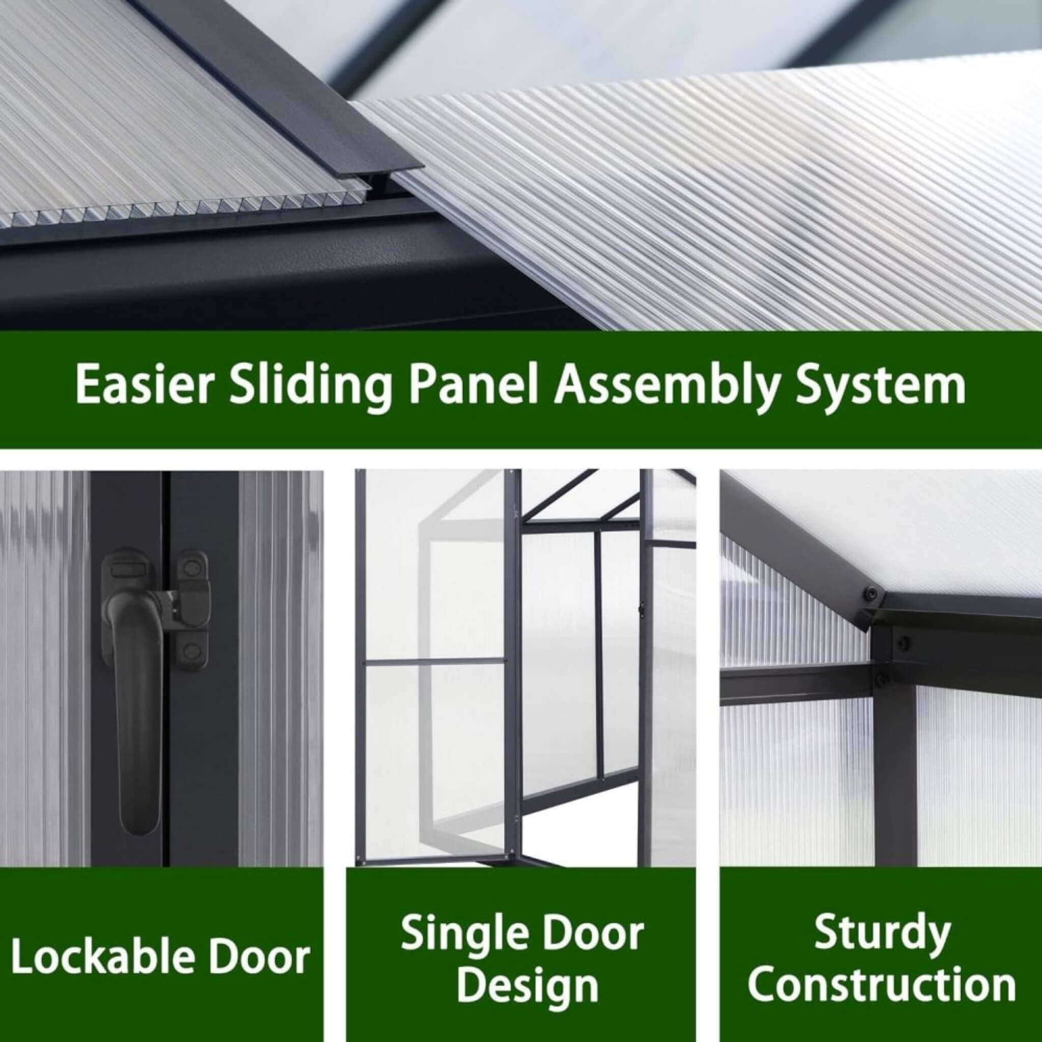 [06X12FT] Premium Polycarbonate Gray Walk-In Greenhouse Kit With Adjustable Vent And Lockable Door