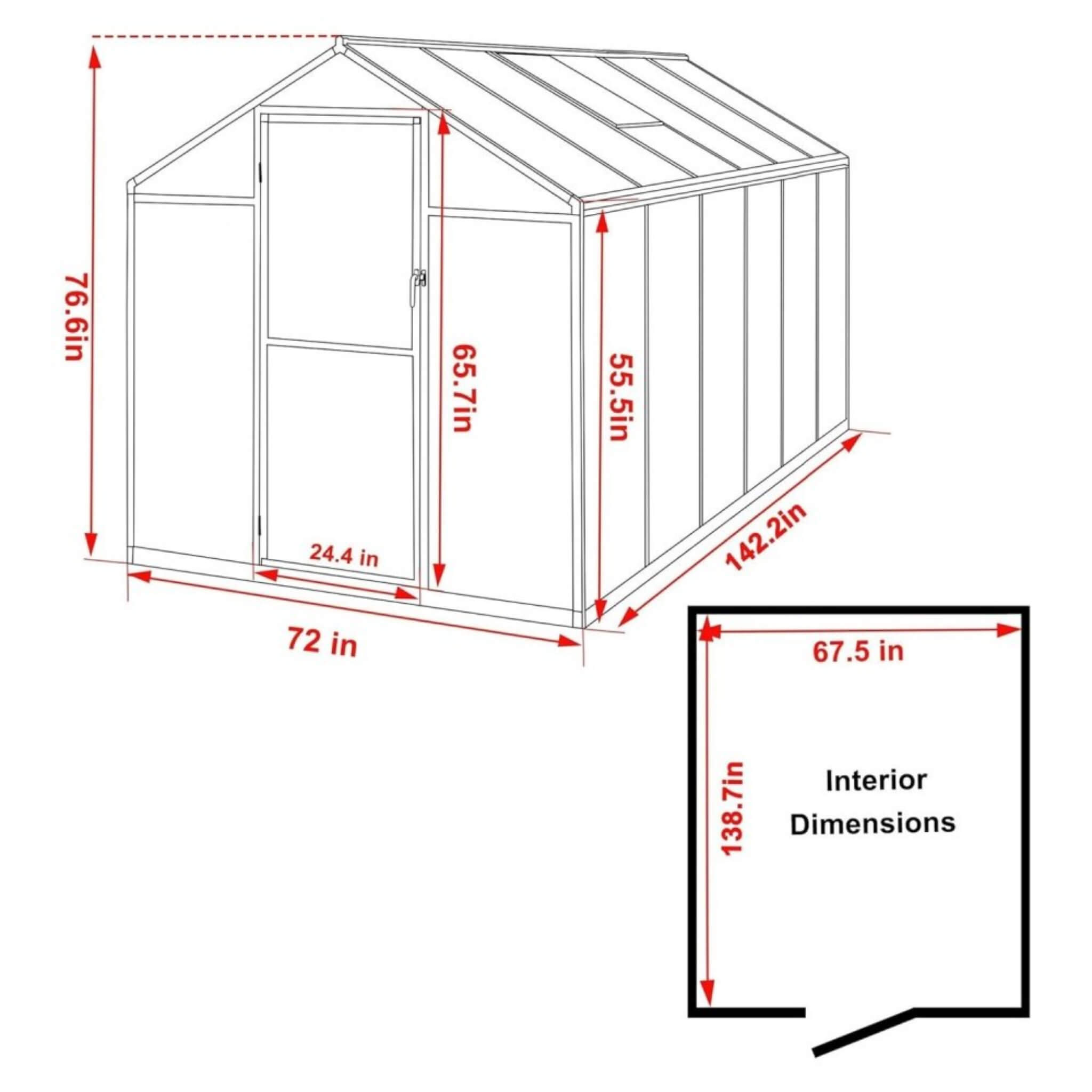 [06X12FT] Premium Polycarbonate Gray Walk-In Greenhouse Kit With Adjustable Vent And Lockable Door