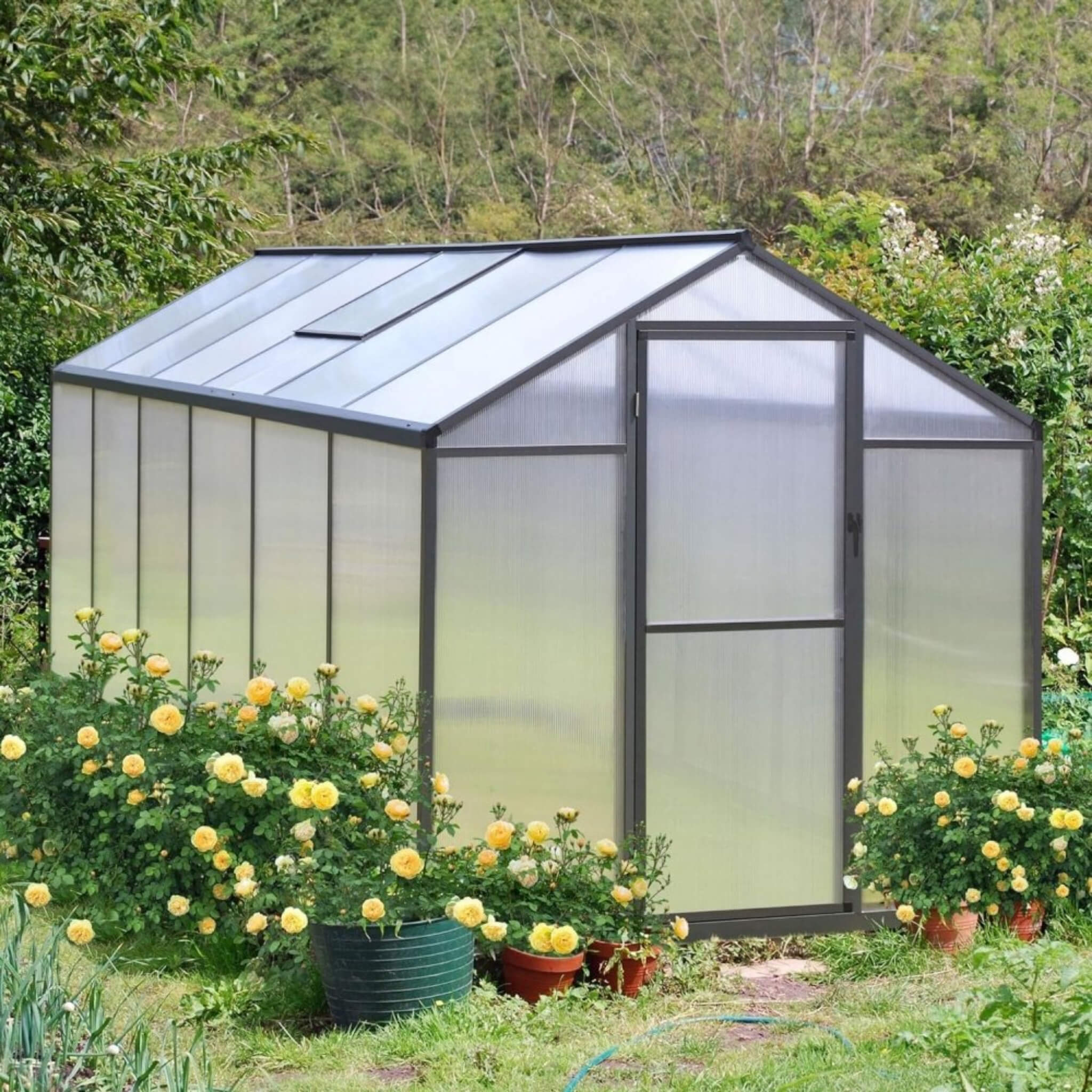 [06X12FT] Premium Polycarbonate Gray Walk-In Greenhouse Kit With Adjustable Vent And Lockable Door