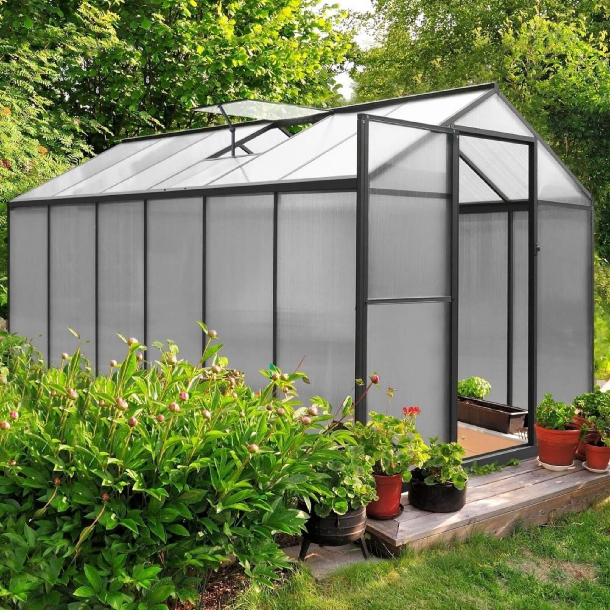 [06X12FT] Premium Polycarbonate Gray Walk-In Greenhouse Kit With Adjustable Vent And Lockable Door