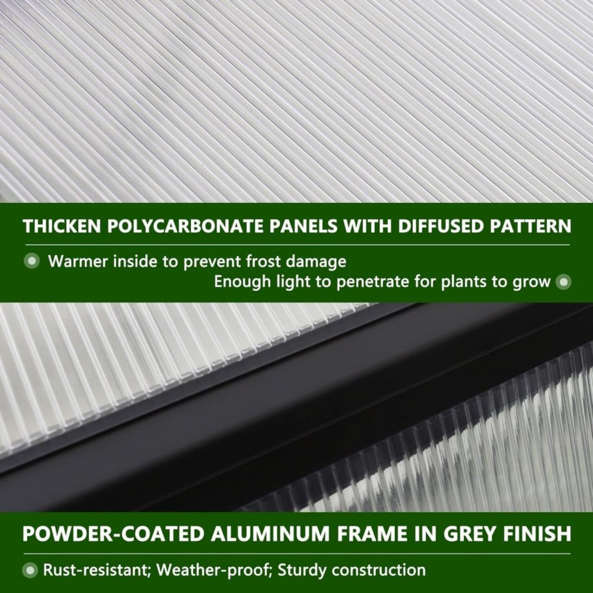 [06X12FT] Premium Polycarbonate Gray Walk-In Greenhouse Kit With Adjustable Vent And Lockable Door