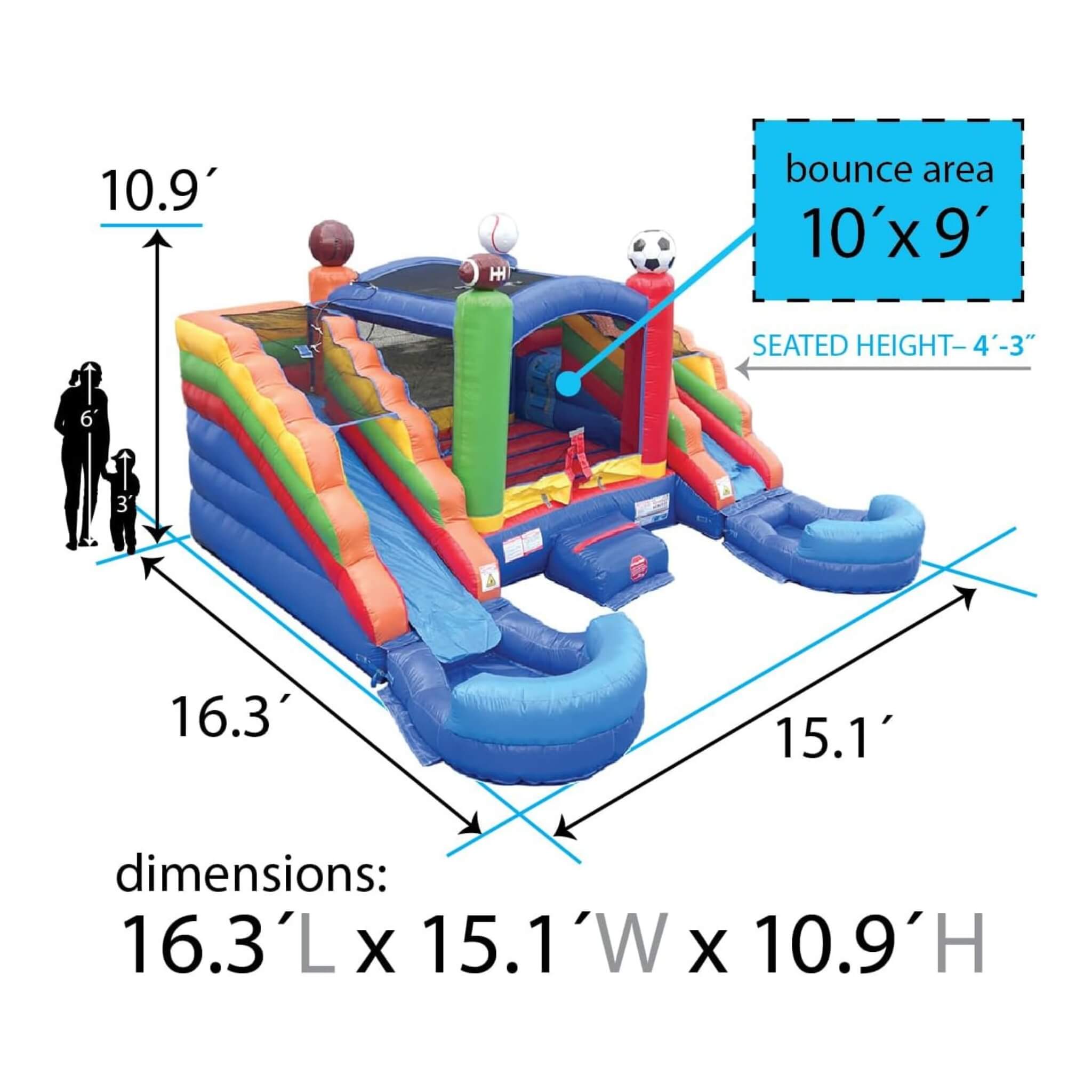 16FT Sports Castle Bounce House With Double Water Slides