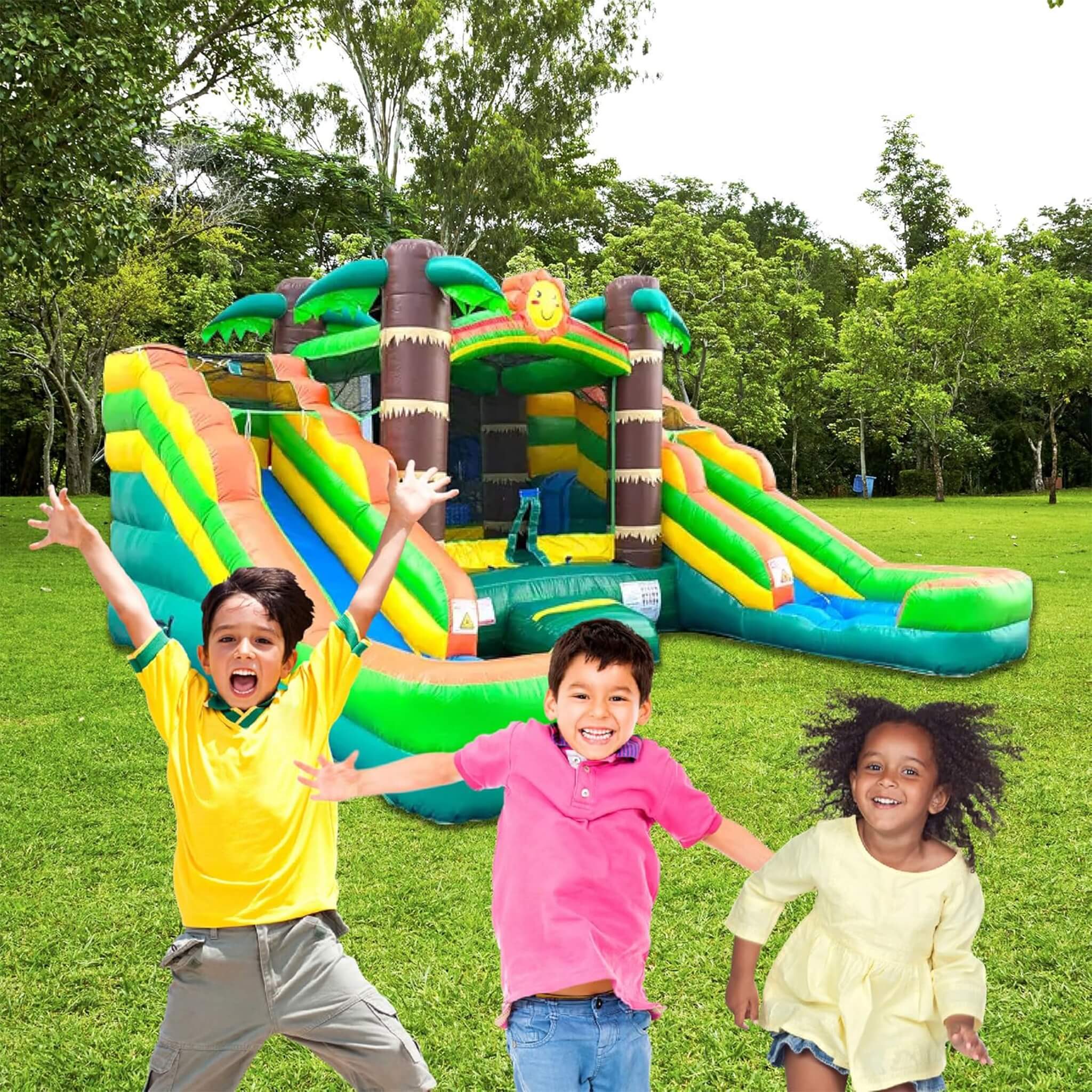 16FT Tropical Bounce House Combo With Double Water Slides