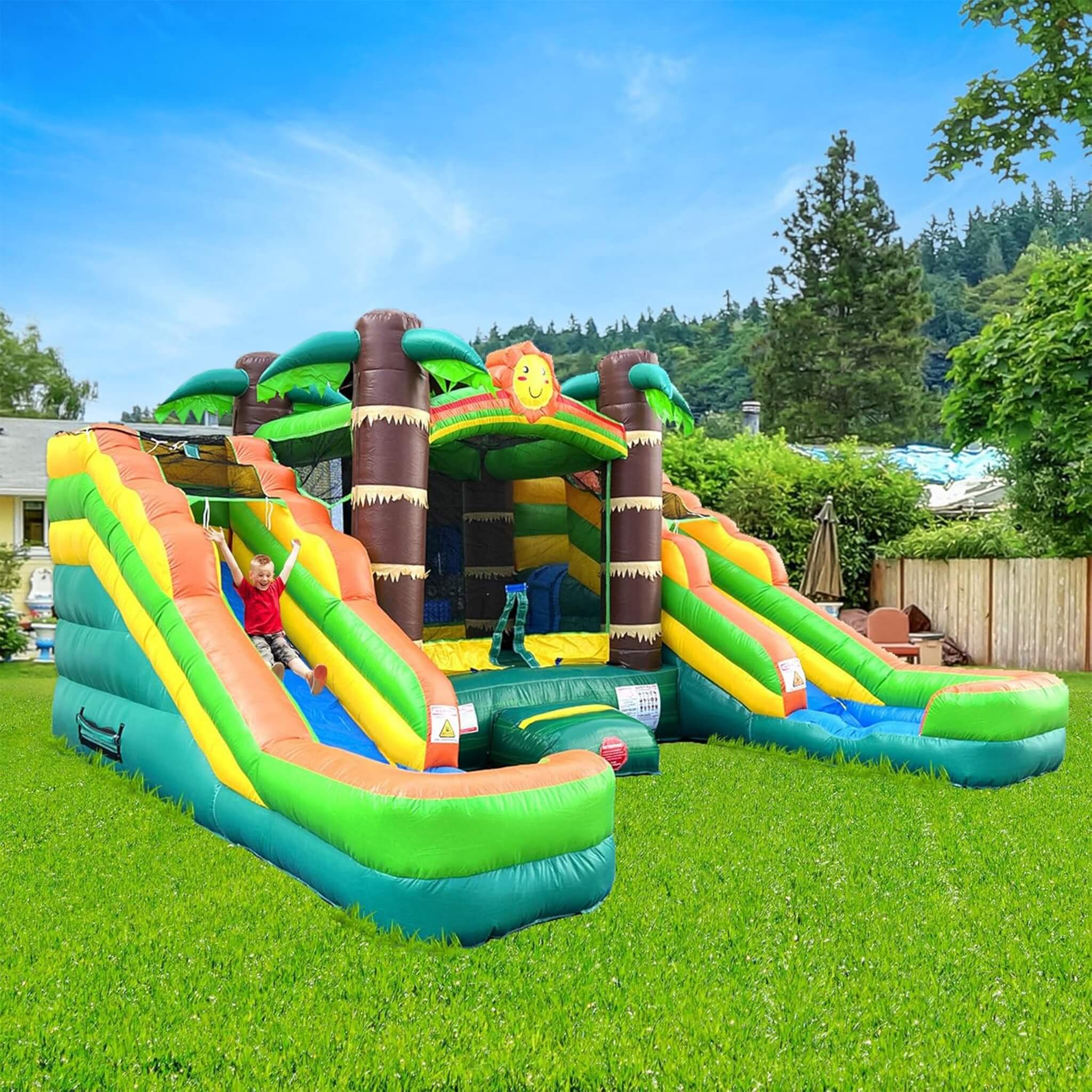 16FT Tropical Bounce House Combo With Double Water Slides