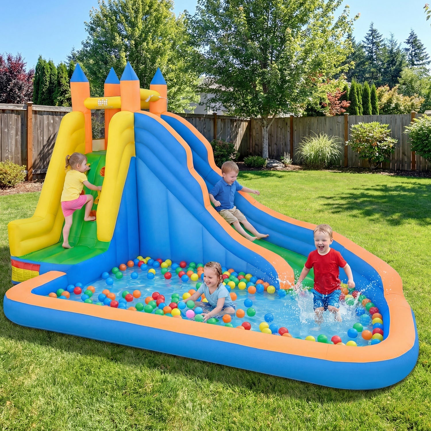 Inflatable Water Slide with Curved Slide and 680W Blower