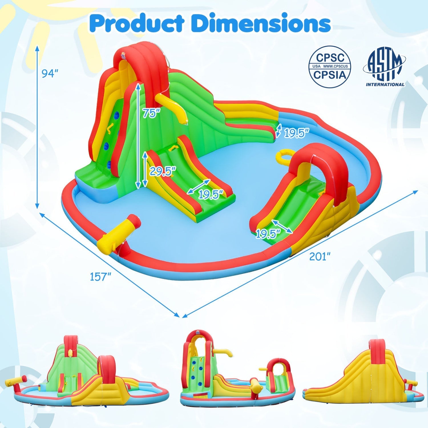 Inflatable Water Park with 3 Slides and Splash Pool