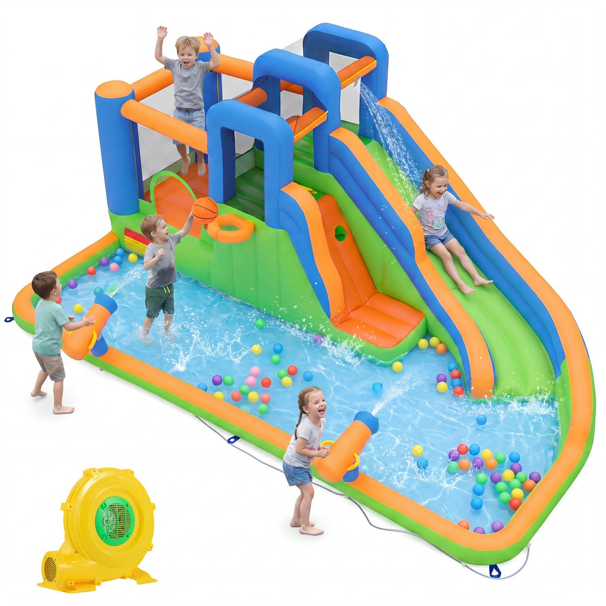 Inflatable Water Slide Park with 780W Blower and Splash Pool